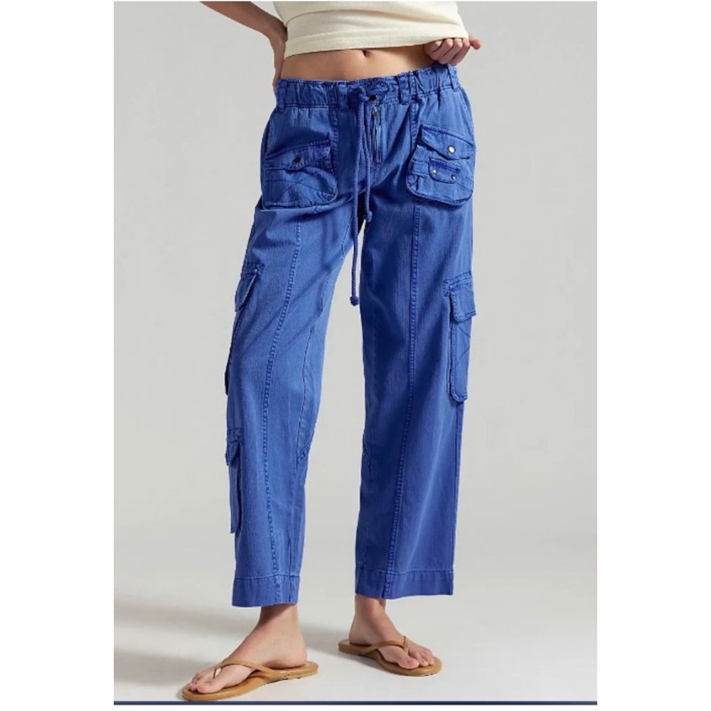 Free People Movement Blue Cotton Herringbone Cargo Pants Size Medium OB1537172
